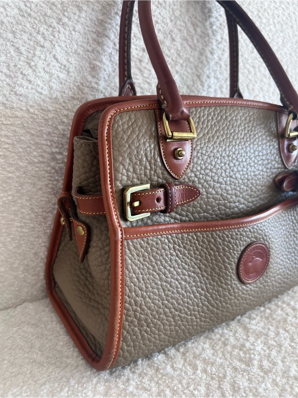 Dooney & Bourke Vintage‎ 80s/90s Buckle Satchel  Taupe Bag Purse Made In USA